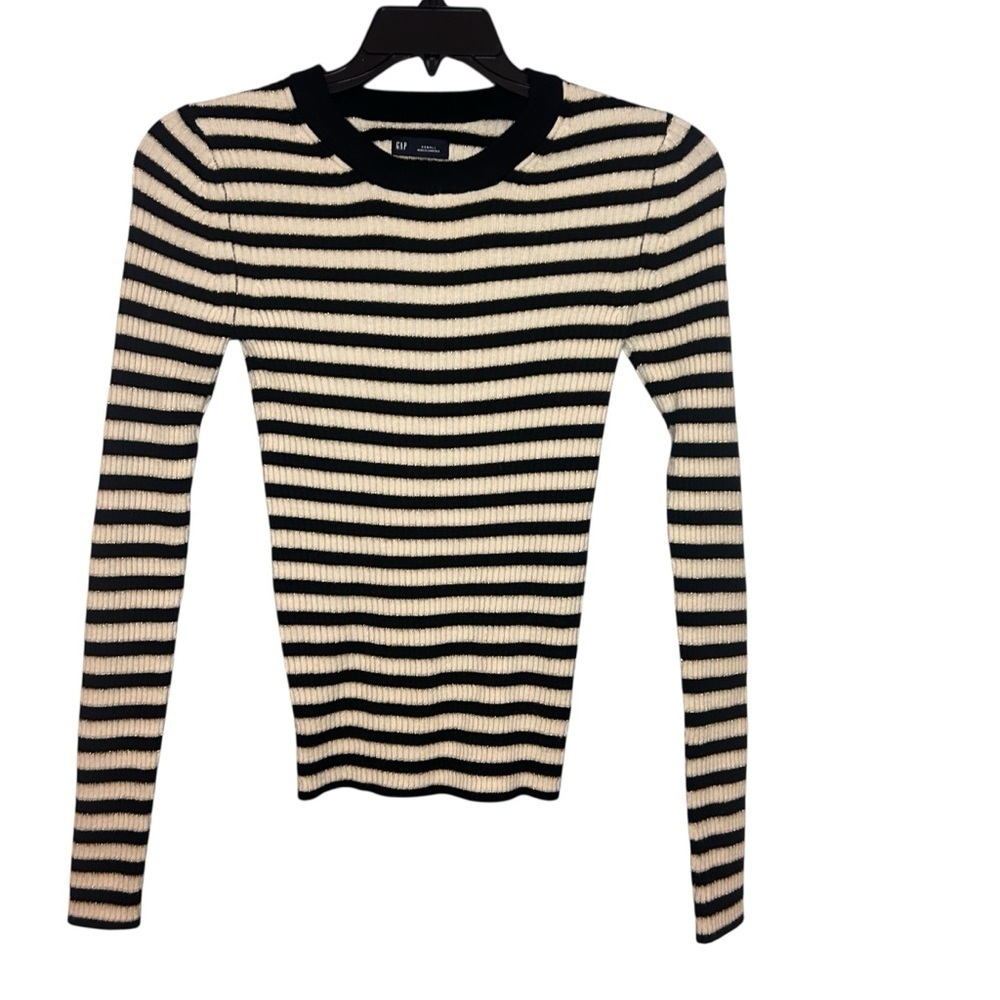 GAP Brooklyn Rib Striped Sweater XS Black Cream Fitted